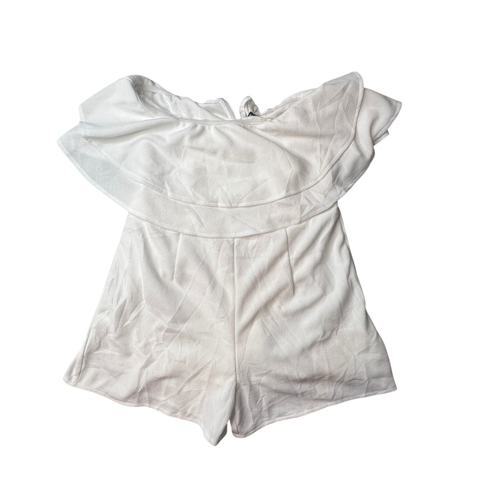 SHEIN Romper Womens L White SXY Ruffle Off The Shoulder Short Summer Jumpsuit